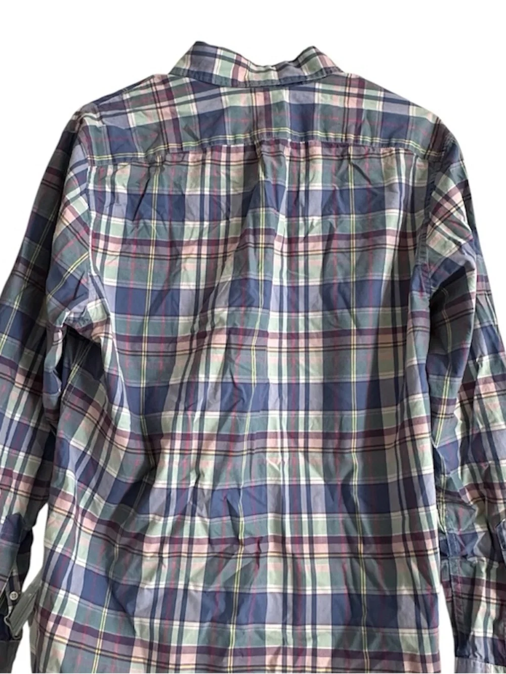 J. Crew Classic Secret Wash Blue Green Plaid Long Sleeve Button Shirt Men’s M